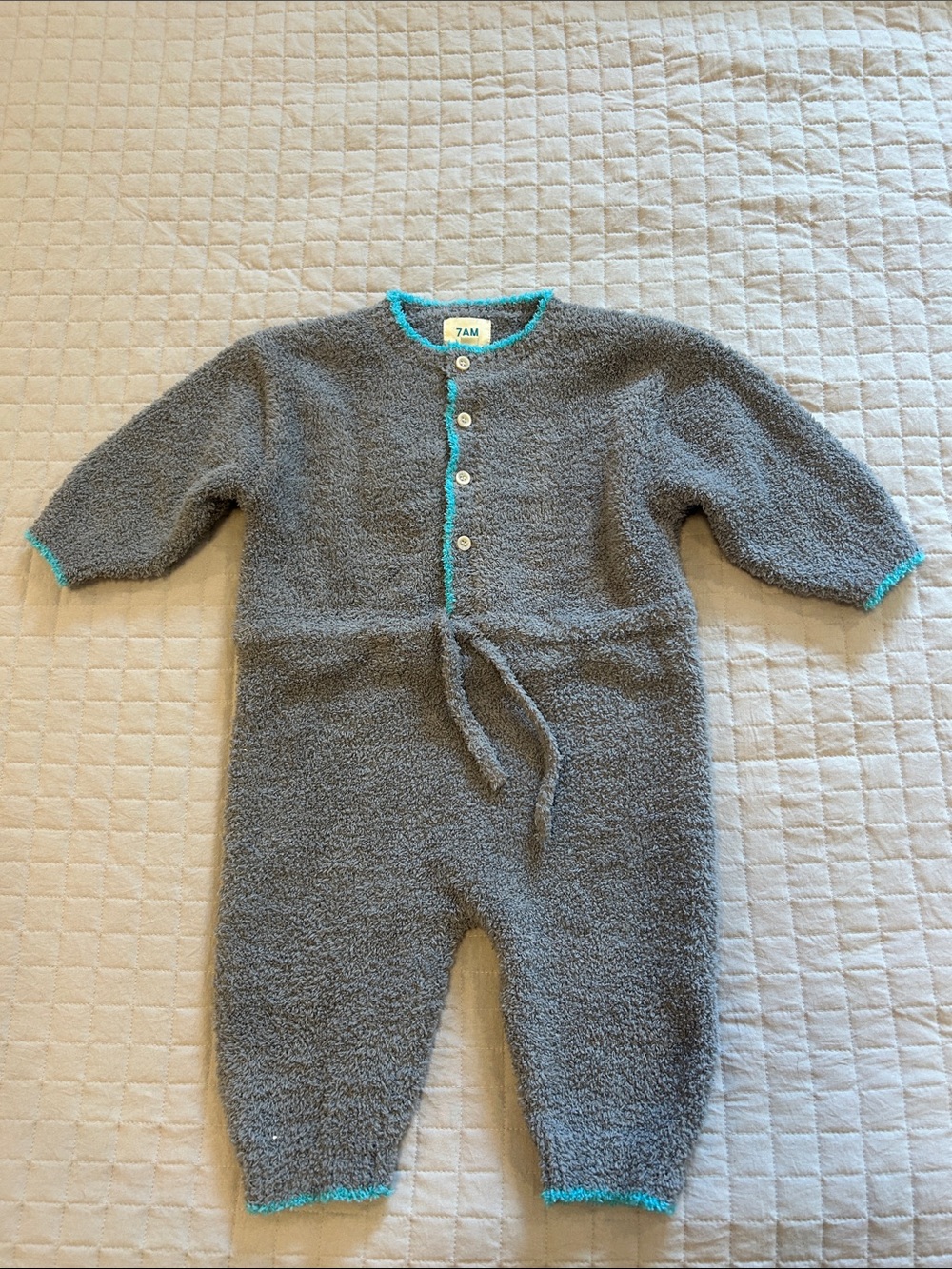 7AM Gray Fleece Kids One-Piece with Teal Trim